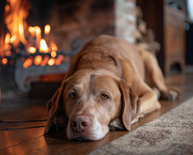 Tranquil Dog by the Fireplace