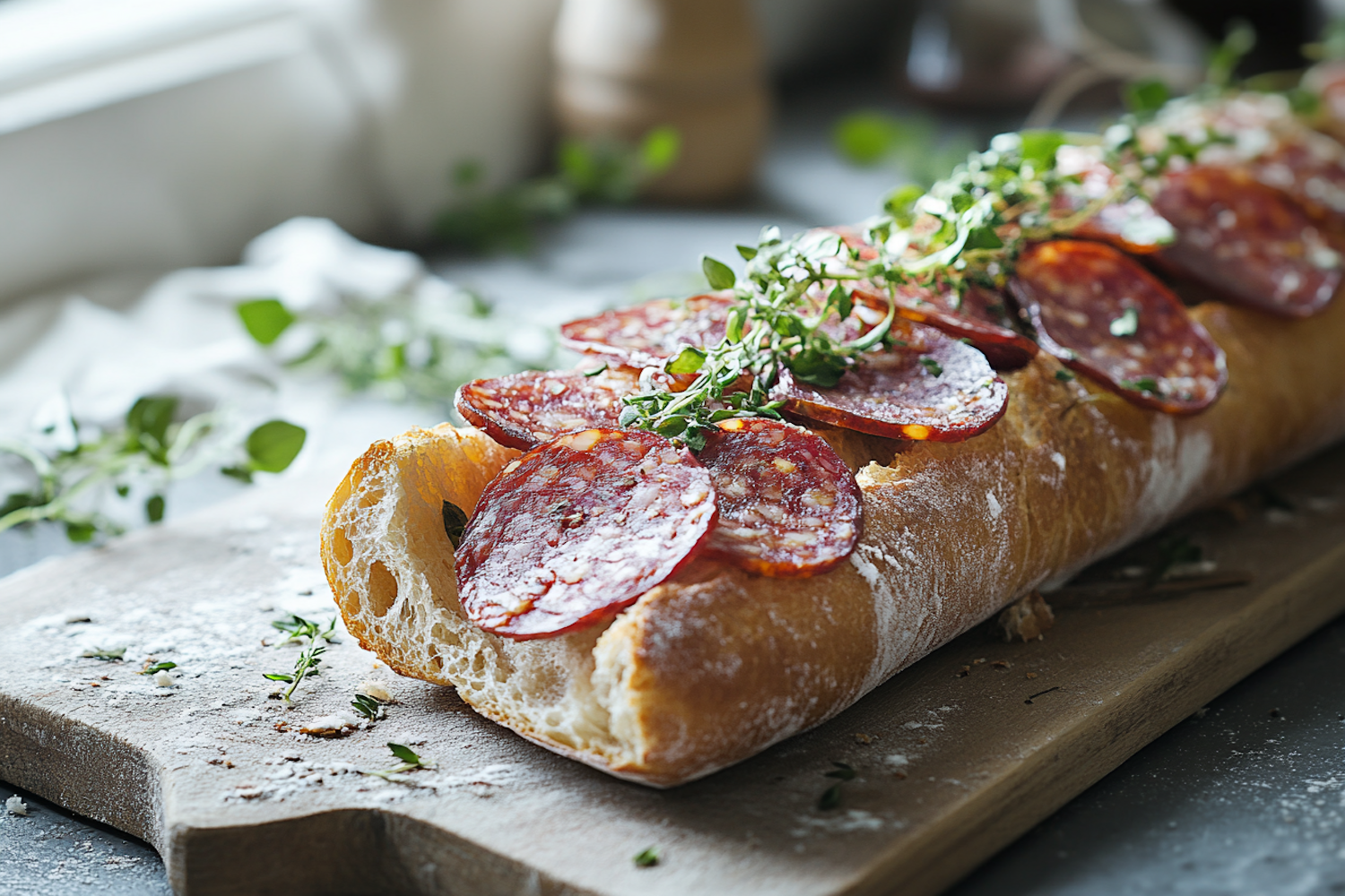 Rustic Bread with Salami and Herbs