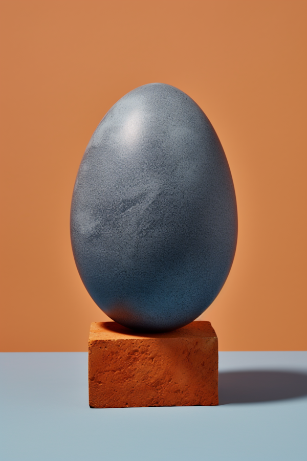 Asymmetric Blue Gradient Egg on Orange Cube