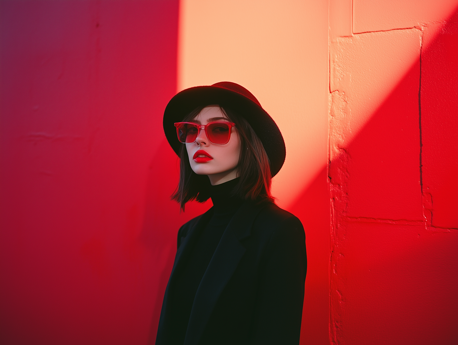 Stylish Woman Against Red Background