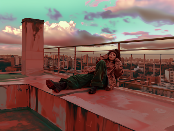 Serene Rooftop Contemplation at Dusk