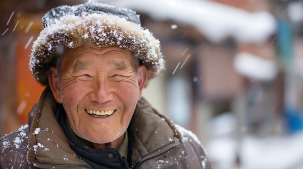Elderly Man in Snow
