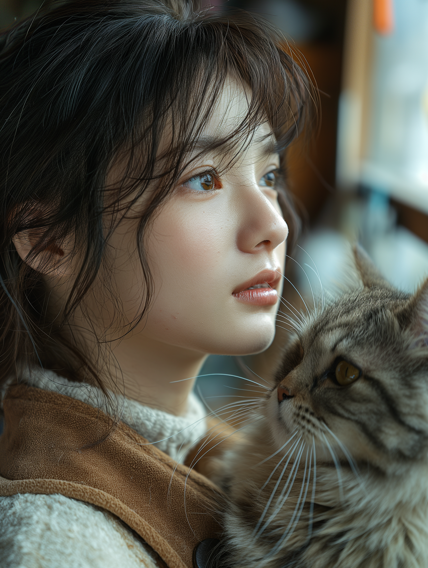 Serene Moment between Woman and Cat