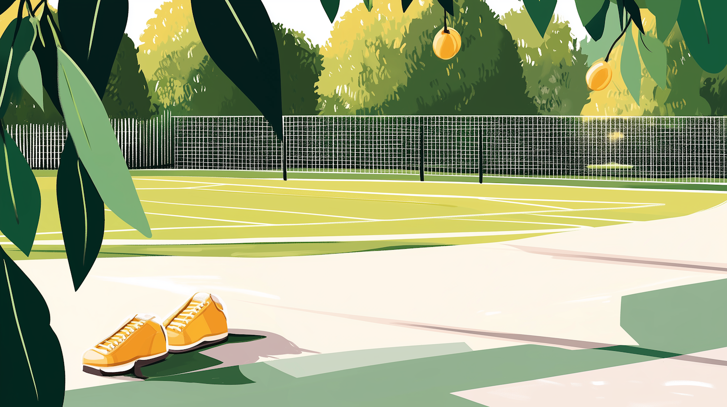 Serene Outdoor Tennis Court Illustration