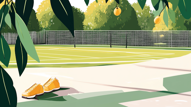 Serene Outdoor Tennis Court Illustration