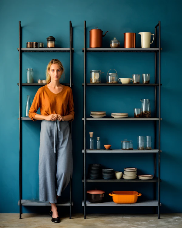 Serene Woman with Coordinated Kitchenware