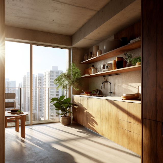 Serene Modern Kitchen with Cityscape View