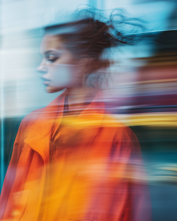 Woman in Vibrant Orange Coat