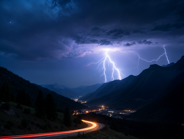 Lightning Storm Over Mountains