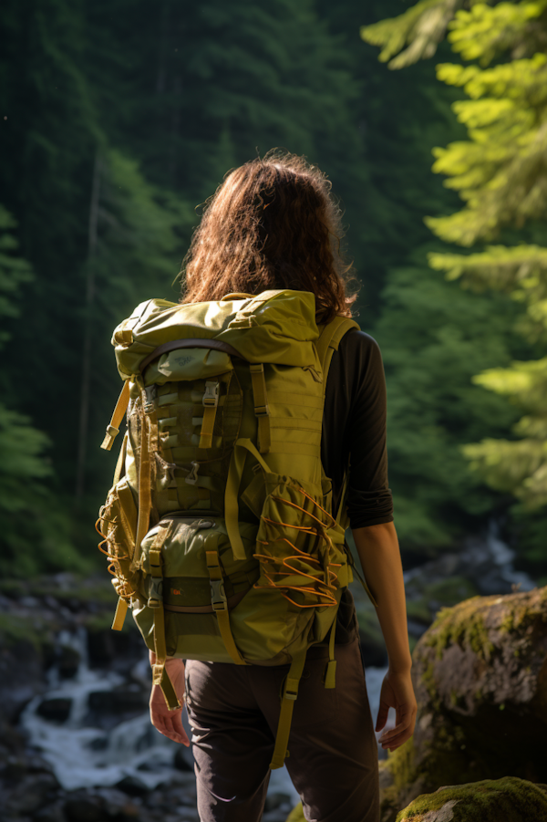 Anonymous Explorer with Sunlit Olive Backpack