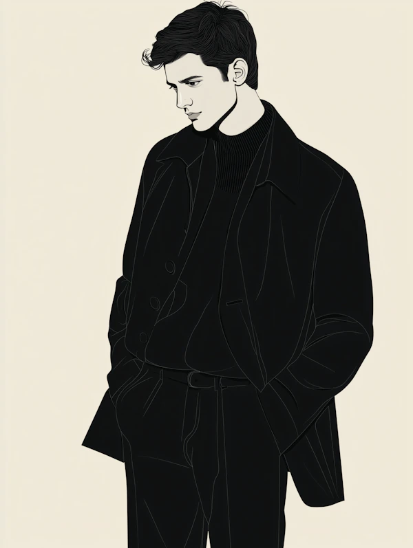 Contemplative Young Man Illustration