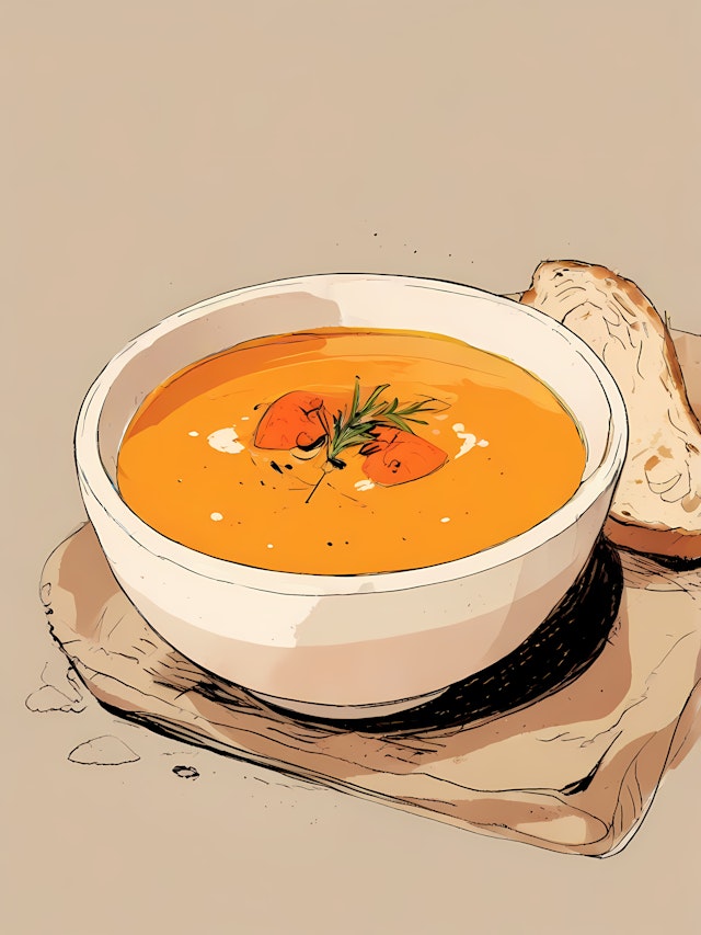 Vibrant Orange Soup with Crusty Bread