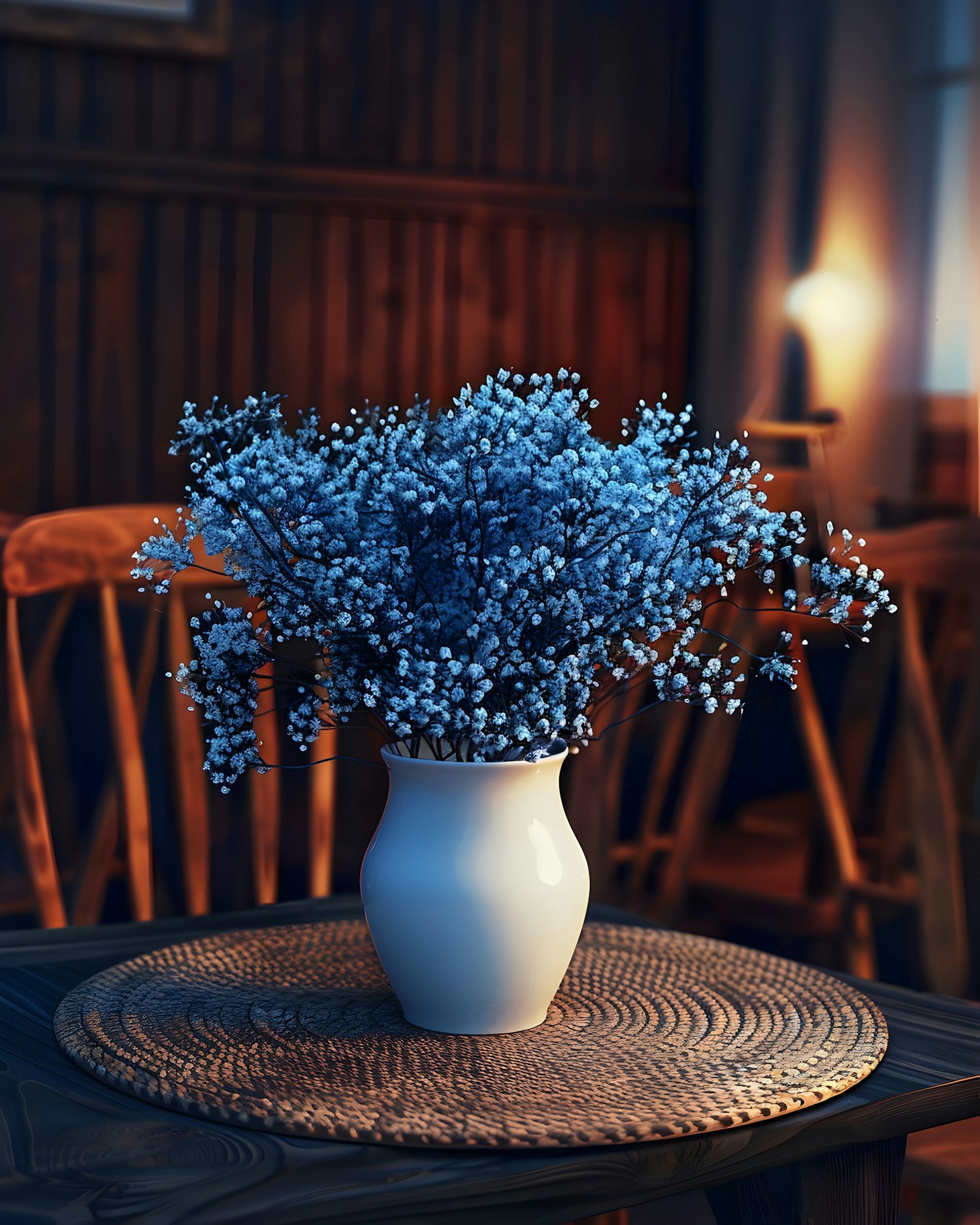 Blue Flowers in White Ceramic Vase