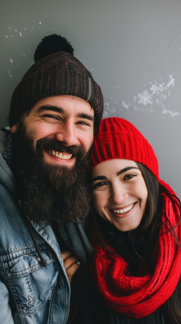 Smiling Couple in Winter Attire