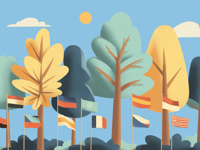 Serene Outdoor Flags with Trees