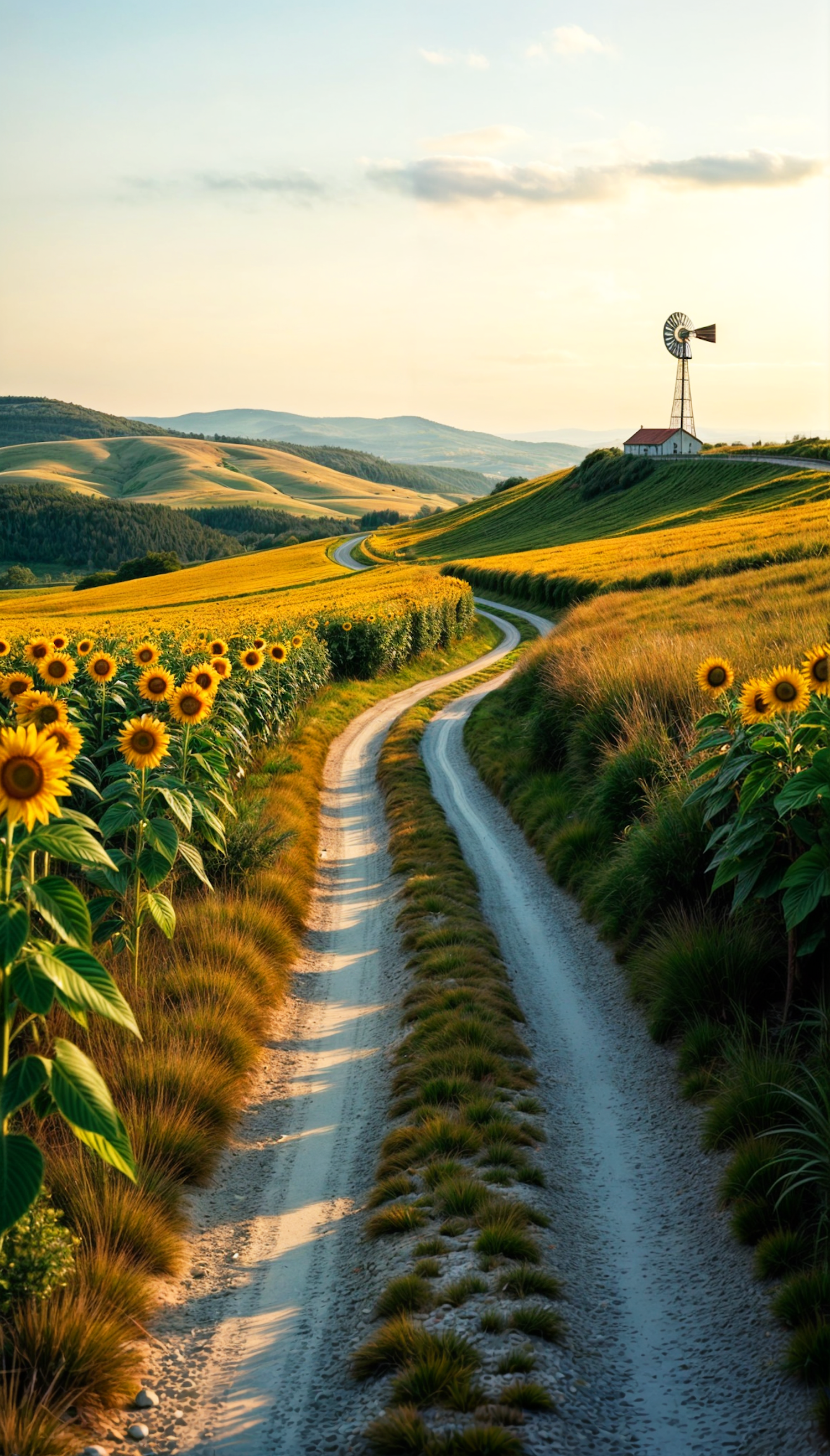 Serene Rural Landscape with Sunflowers