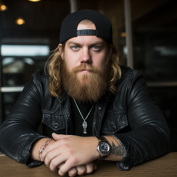 Intense Bearded Blonde Man with Tattoos