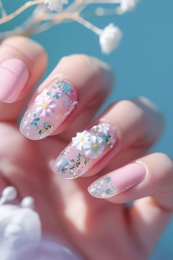 Artistic Floral and Butterfly Nail Design