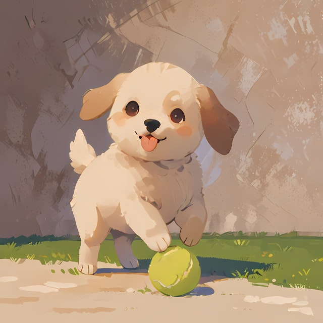 Playful Puppy with Tennis Ball