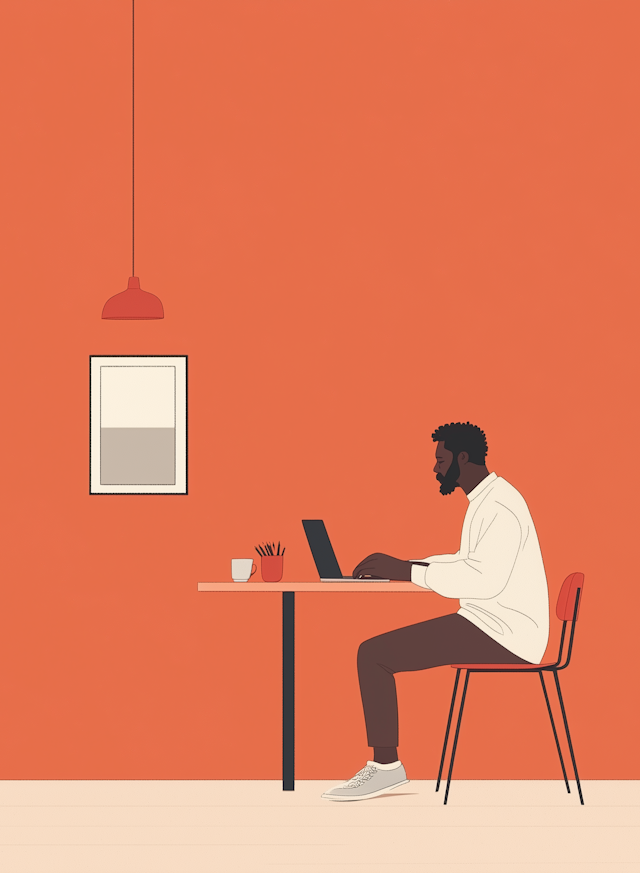 Serene Workspace with Concentrated Man