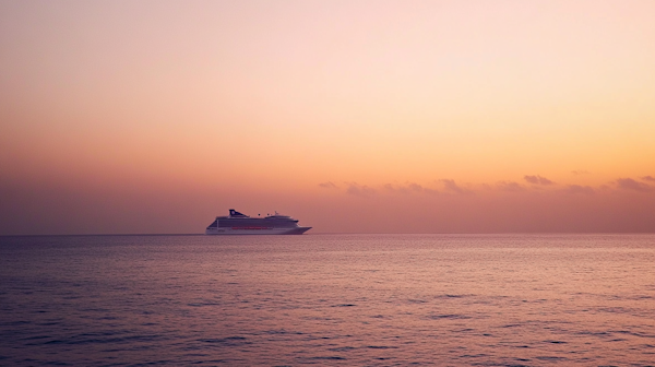 Serene Seascape at Sunset with Cruise Ship