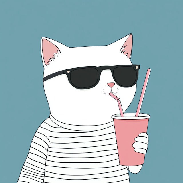 Chill Cat Sipping a Drink