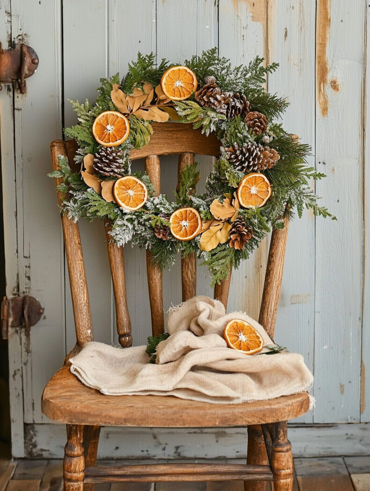 Rustic Holiday Chair with Wreath