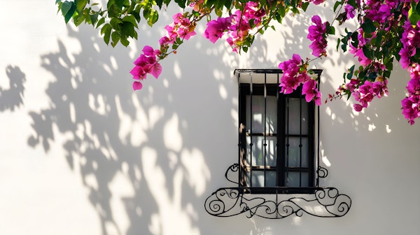 Mediterranean Style Window with Bougainvillea