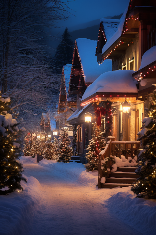 Twilight Serenity in Snowy Town