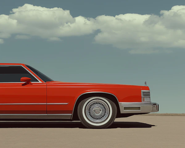 Classic Red Car Against Blue Sky