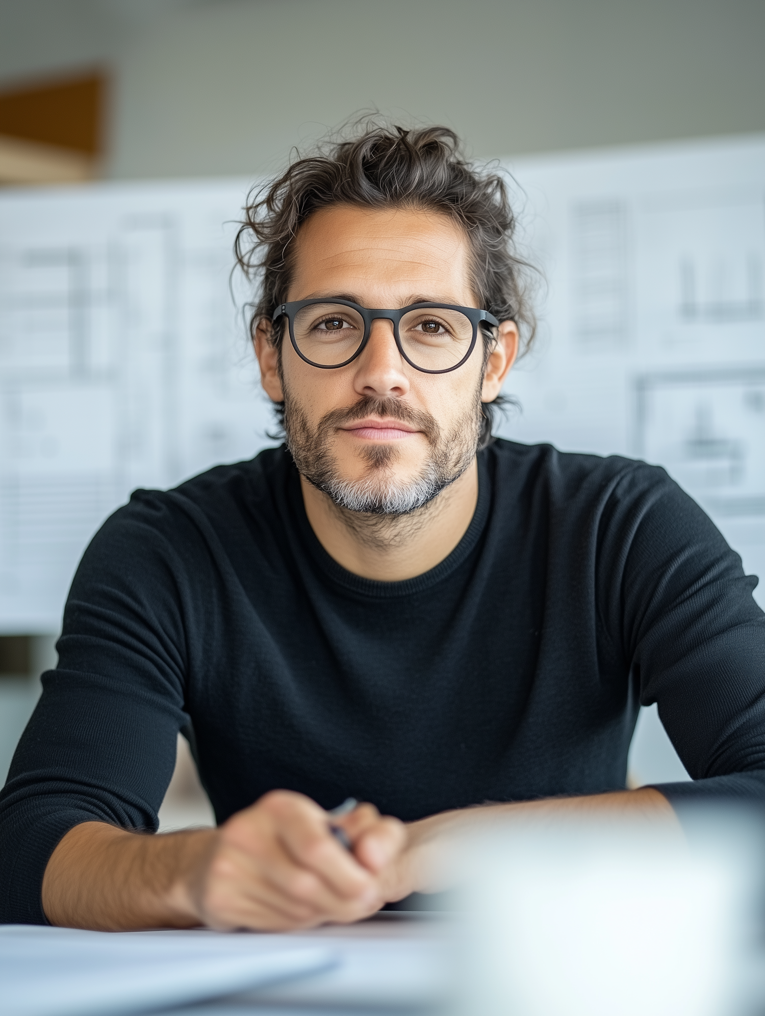 Man at Work with Architectural Plans