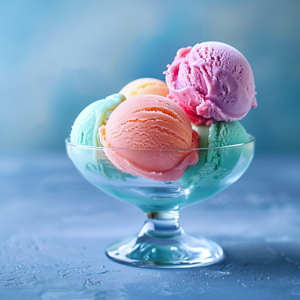 Colorful Ice Cream Scoops in Glass Bowl