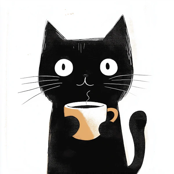 Black Cat with Mug