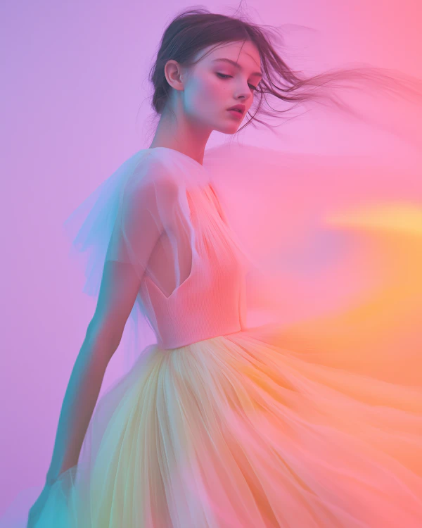 Ethereal Woman in Pastel Dress