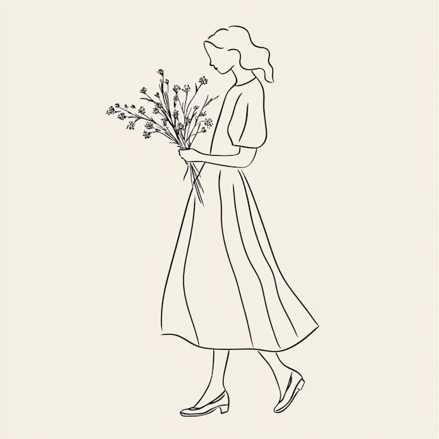 Tranquil Woman with Wildflowers Illustration