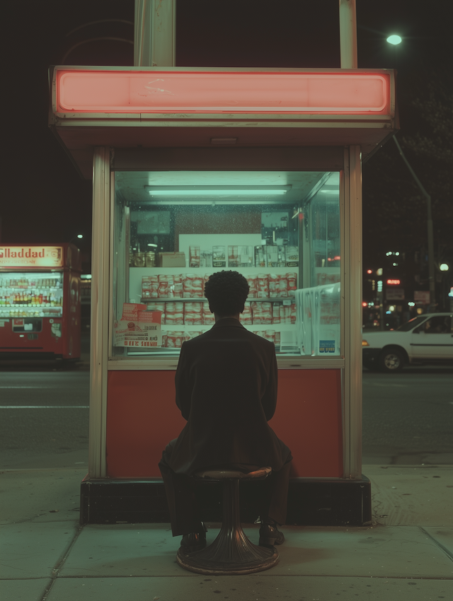 Solitary Figure at Night Kiosk