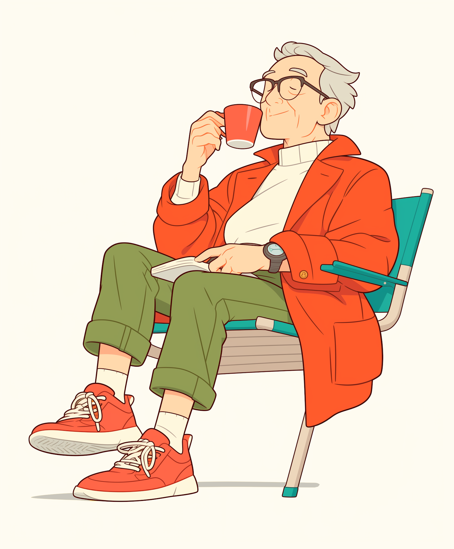 Elderly Person Enjoying Coffee and a Book