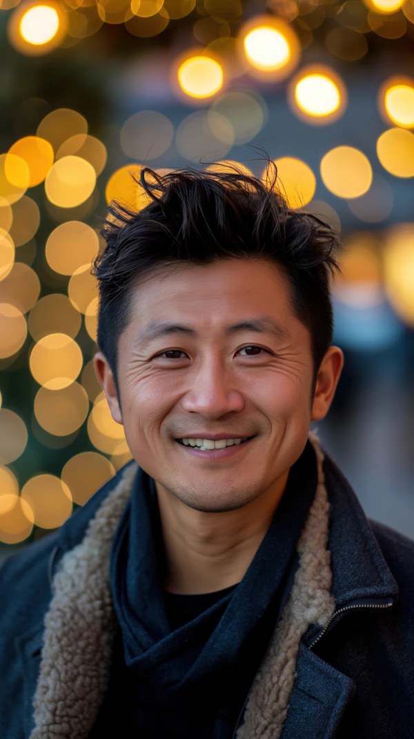 Smiling Man with Festive Background