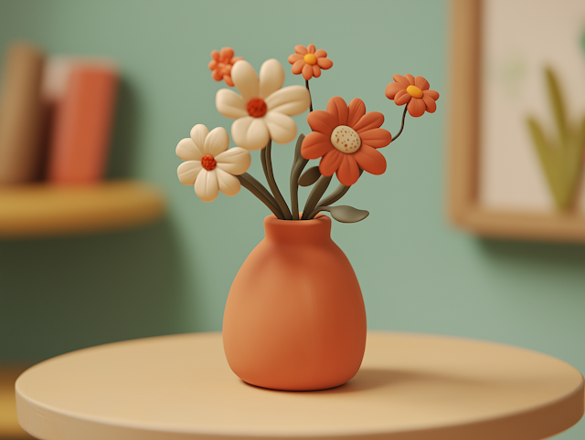 Stylized Flower Bouquet in Orange Vase