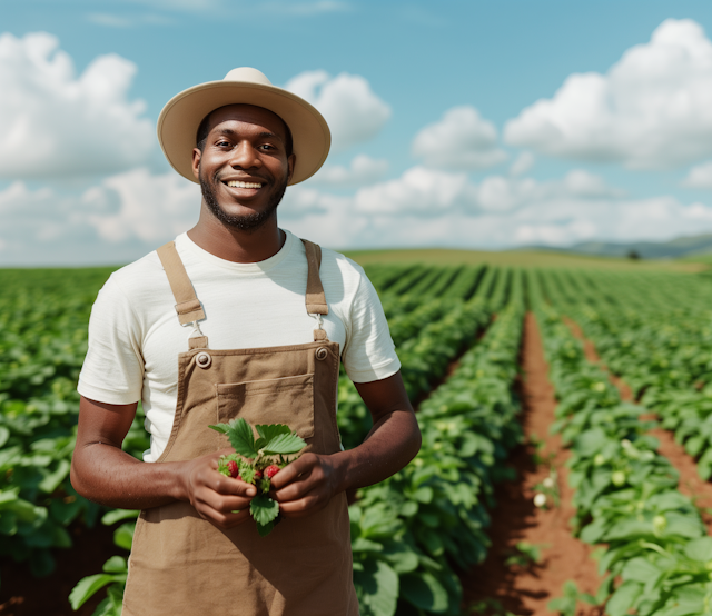 Cheerful Farmer in Lush Field