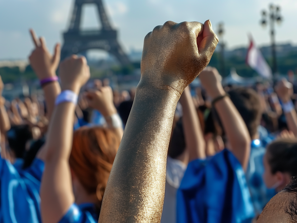 Golden Fist of Unity at Paris Rally