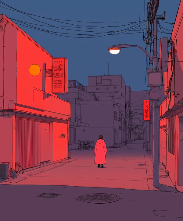 Solitary Figure in Urban Nightscape