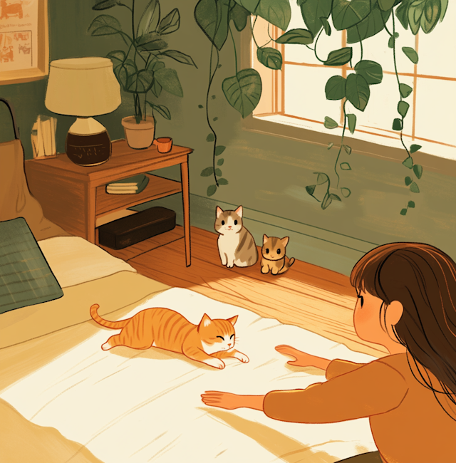 Cozy Domestic Scene with Child and Cats