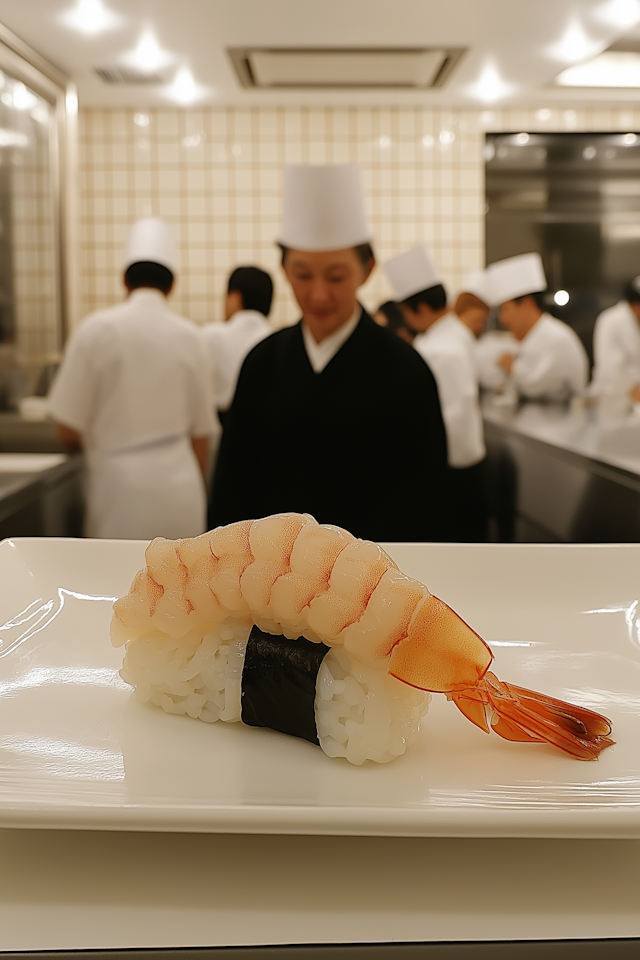 Shrimp Sushi in Professional Kitchen