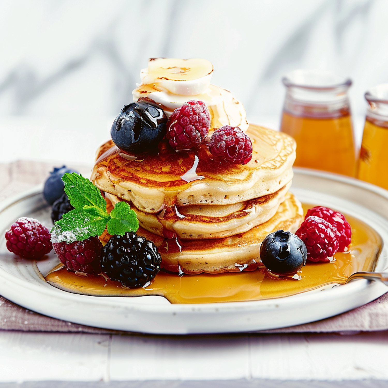 Delicious Pancakes with Berries and Maple Syrup