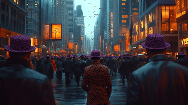 City Street with Purple Hats