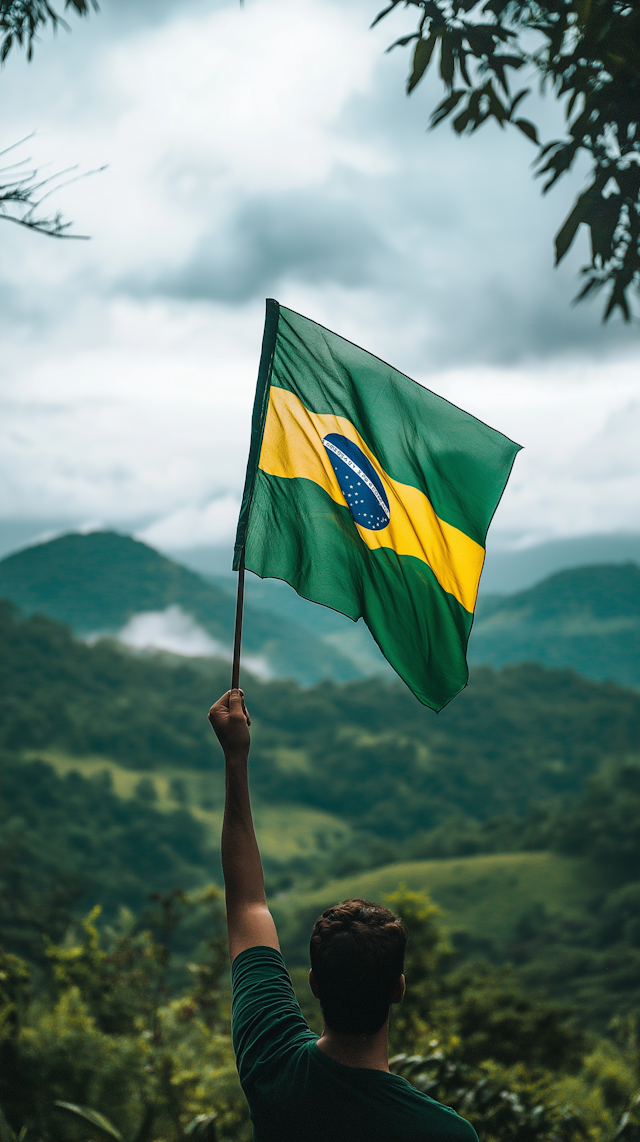 Person with Brazilian Flag in Nature