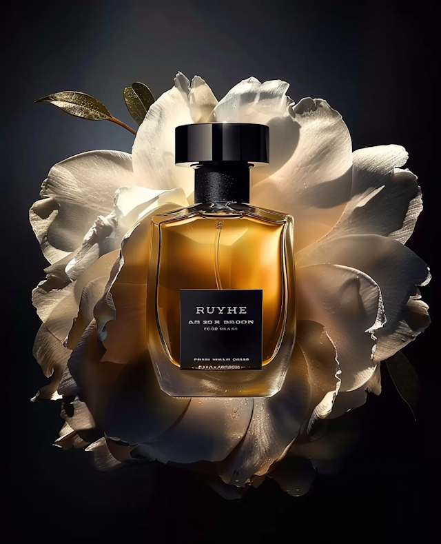 Elegant Perfume with Floral Backdrop