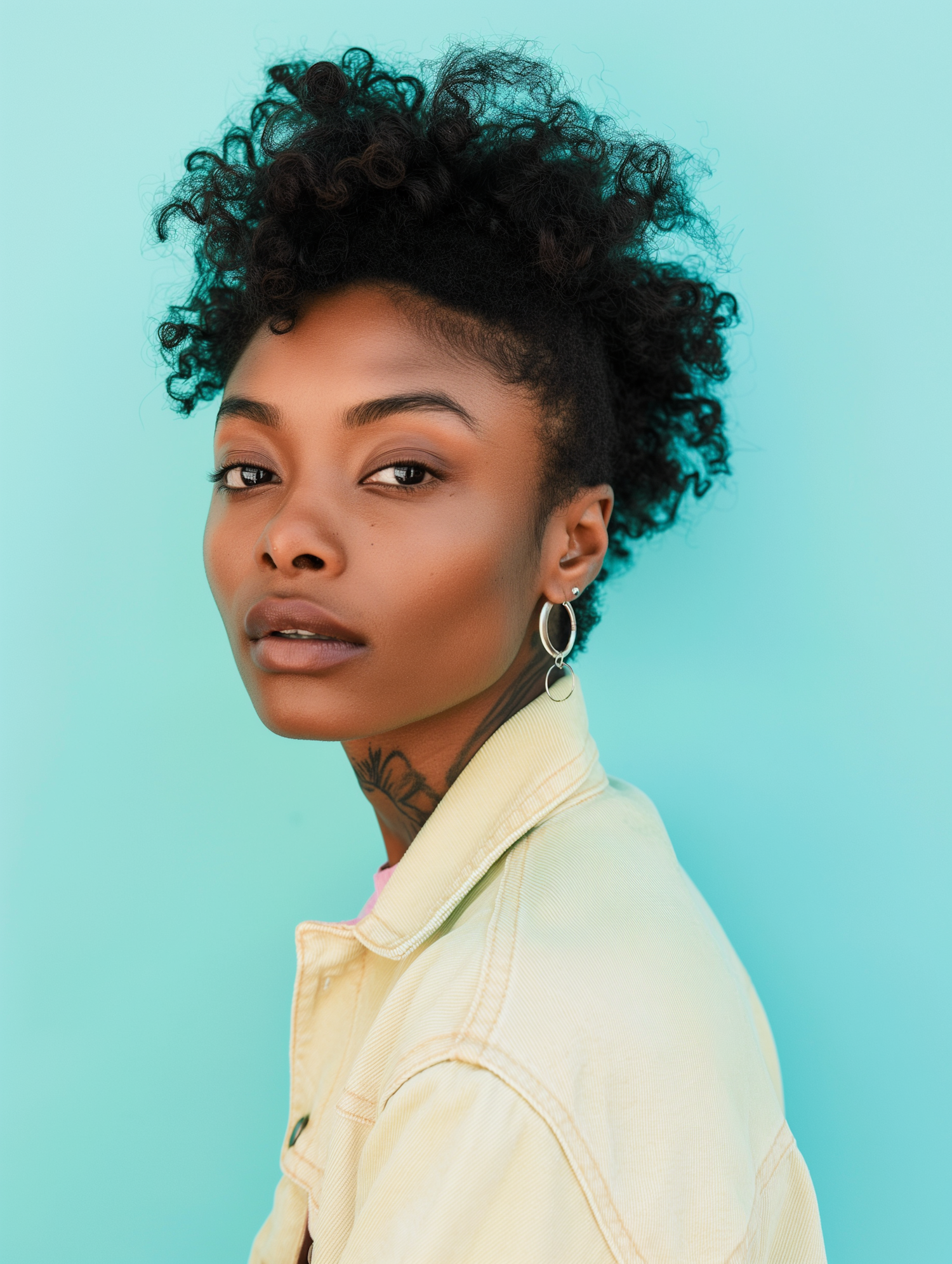 Portrait of a Young Woman with Natural Curly Updo