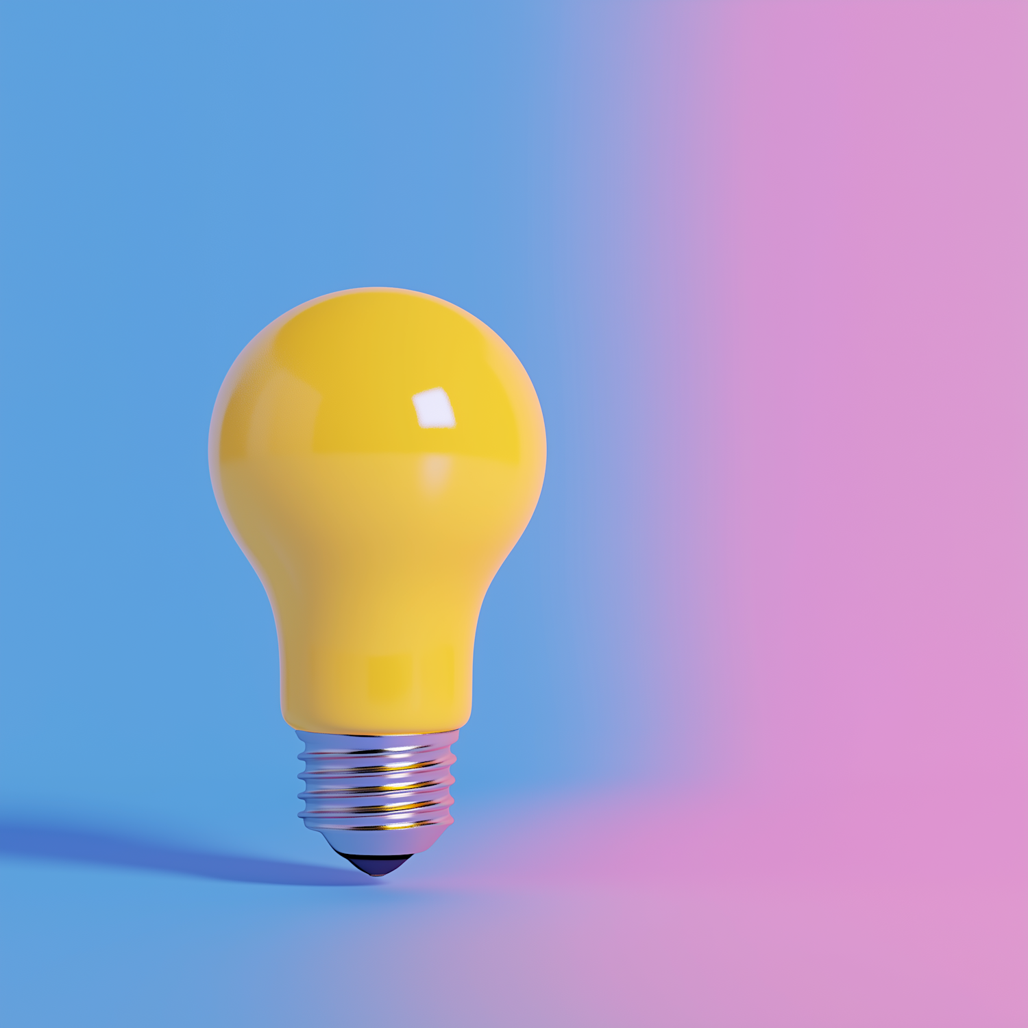 Vibrant Yellow Light Bulb with Pastel Background